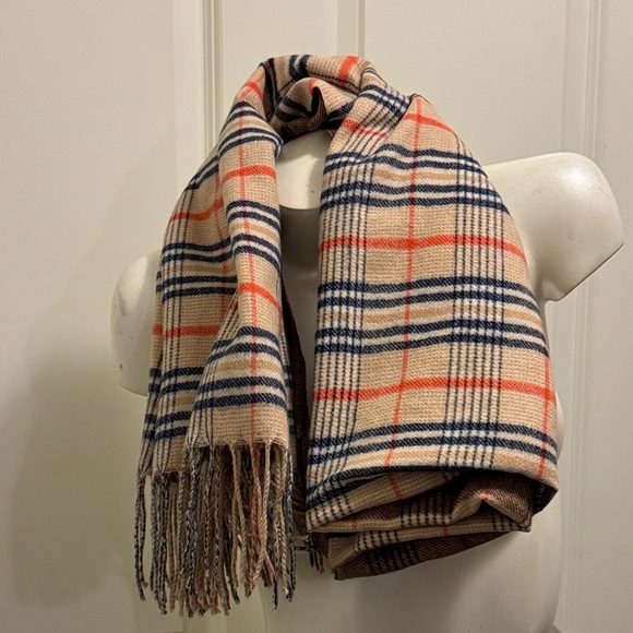 Accessories - Plaid Beige and Blue Scarf